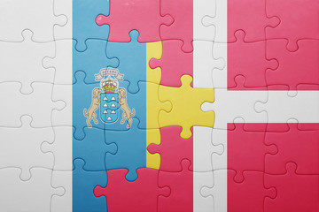 puzzle with the national flag of canary islands and denmark