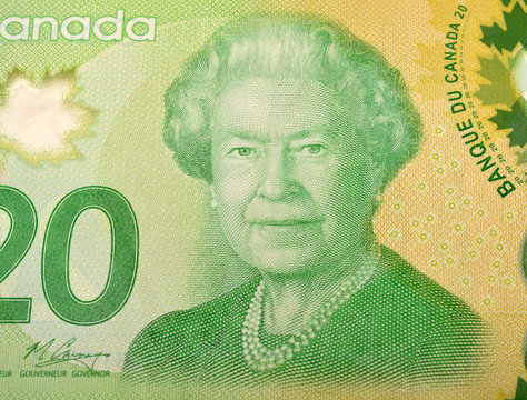 Queens Line Drawing On Twenty Dollar Canadian Note