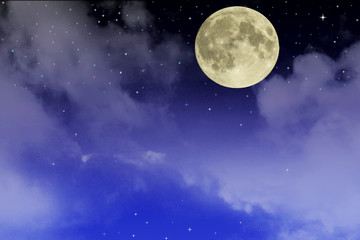 Fototapeta na wymiar Beautiful starry sky with fool moon and clouds