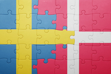 puzzle with the national flag of sweden and denmark