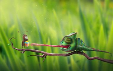 bright chameleon reaching for gift © oleg_mj