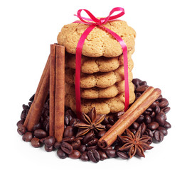 Oatmeal cookies and coffee beans