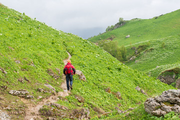 Tourist trip in the mountains of North-West Caucasus