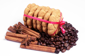 Oatmeal cookies and coffee beans