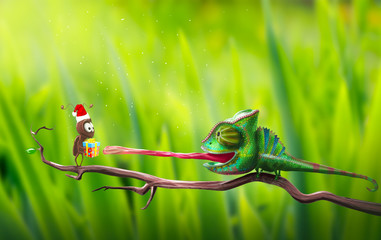 bright chameleon reaching for gift © oleg_mj