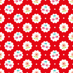 Seamless pattern with sweet cherry and flower. Shabby chic style