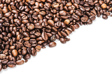 roasted coffee beans isolated on white