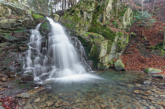 Waterfall Wielki in Obidza, Beskid Sadecki mountain range in Polish Carpathian Mountains © tomeyk