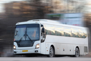 Moscow region, Russia, December, 27, 2015: The image of route bus on a highway. Buses are the main passanger transport in Moscow region