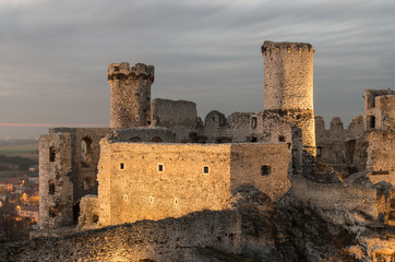 Ruins of medieval castle in Ogrodzieniec, Poland in the evening