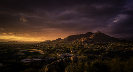 Golden dramatic sunset over North Scottsdale,Arizona,USA