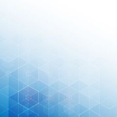 Fototapeta premium Hexagon background with blue geometric pattern featuring subtle translucent white gradient overlay for modern technology presentation slides, corporate web banner, or business flyer design