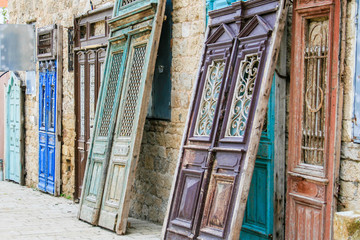 Ancient doors and door frames being restored, Jaffa (Japho or Jopa)