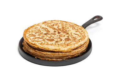 Pancakes or Russian Blintzes on white background. Selective focus.