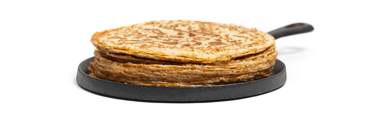 Pancakes or Russian Blintzes on white background. Selective focus.