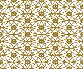 Seamless background image of vintage golden round oval cross flower pattern.
