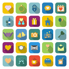 Wedding color icons with long shadow