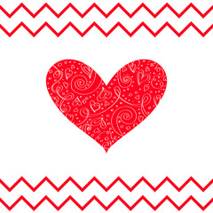Saint Valentine's Day Card with an Isolated Cute and Artistic Red Heart