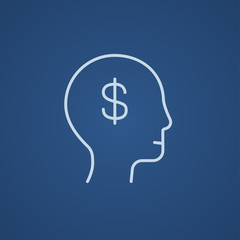 Head with dollar symbol line icon.