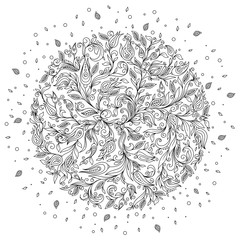 Pattern for coloring book. Floral, retro, doodle, design element