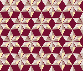 Seamless christmas pattern. Crystal snowflakes, shining snowfall. Gold star silhouettes on brown background. Ice cream, sweets wrapper. Winter, holiday, sale theme texture. Vector illustration