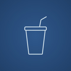 Disposable cup with drinking straw line icon.