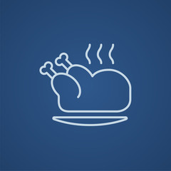 Baked whole chicken line icon.