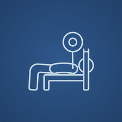 Man lying on bench and lifting barbell line icon.