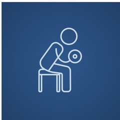 Man exercising with dumbbells line icon.