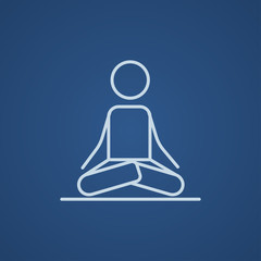 Man meditating in lotus pose line icon.