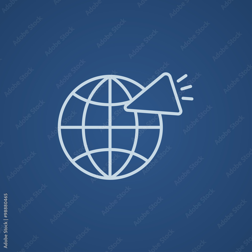 Aufkleber globe with loudspeaker line icon.