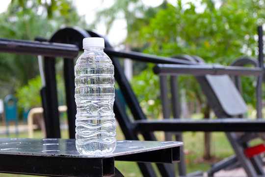 Drinking water is placed on Exercise equipment