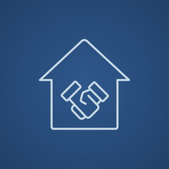 Handshake and successful real estate transaction line icon.