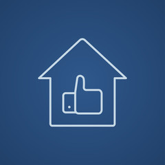 Thumb up in house line icon.