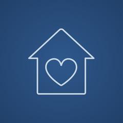 House with heart symbol line icon.