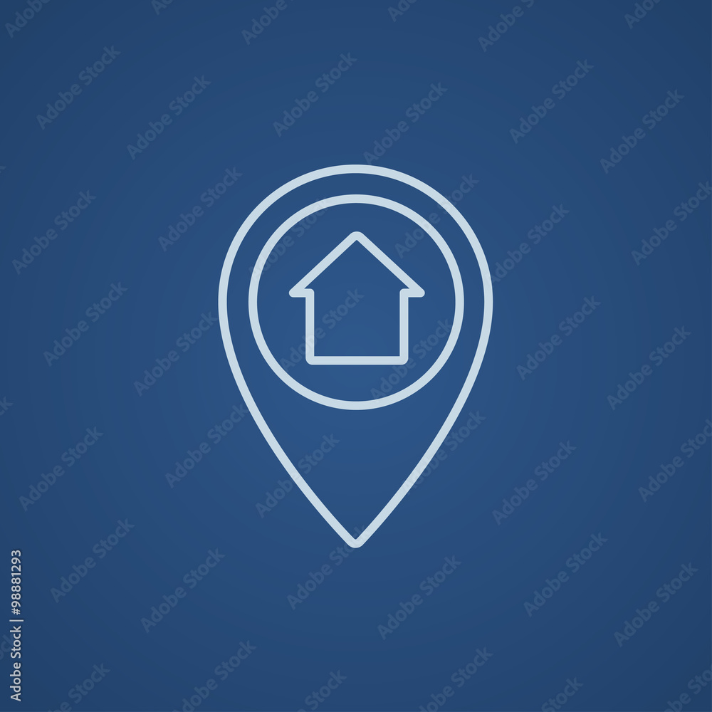 Poster pointer with house inside line icon.