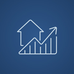Graph of real estate prices growth line icon.