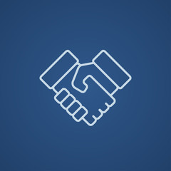 Handshake and successful real estate transaction line icon.
