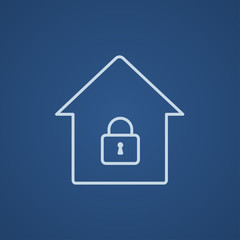 House with closed lock line icon.
