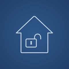 Fototapeta na wymiar House with open lock line icon.