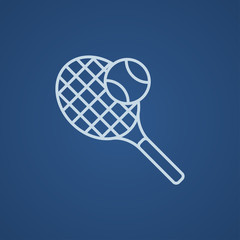 Tennis racket and ball line icon.