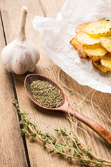 Homemade potato chips with spices