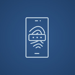 Mobile phone scanning fingerprint line icon.