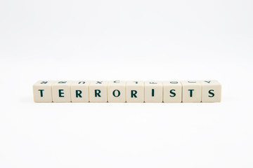 TERRORISTS white cube text on white background