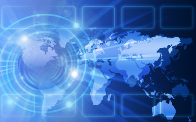Naklejka premium Best Internet Concept of global business. Globe, glowing lines on technological background. Electronics, Wi-Fi, rays, symbols Internet, television, mobile and satellite communications