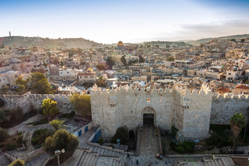 Skyline of the Old City in Jerusalem from north, Israel.