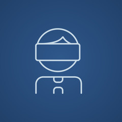 Man wearing virtual reality headset line icon.