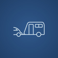 Car with caravan line icon.