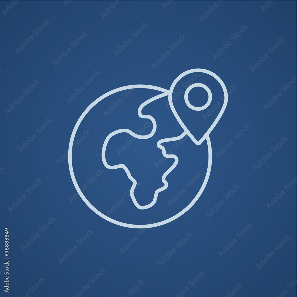 Poster globe with pointer line icon