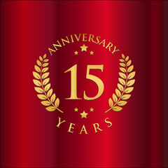 Wreath Anniversary Gold Logo Vector in Red Background 15